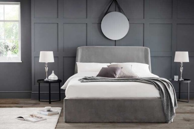 "Premium - Grey Velvet Curved Ottoman Bed - Double 4ft 6"" (135cm)"