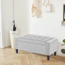 Home Republic Luna Velvet Storage Ottoman Bench - 92cm x 40cm Silver
