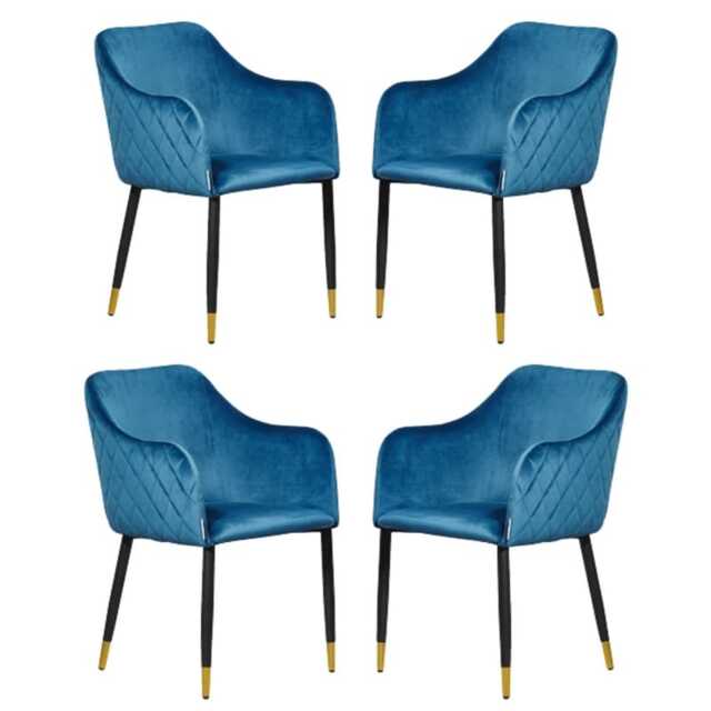 Set of 4 Verona Velvet Dining Chairs with Quilted Back & Black Legs - Modern Accent Chair with Silver Foot Tips Blue