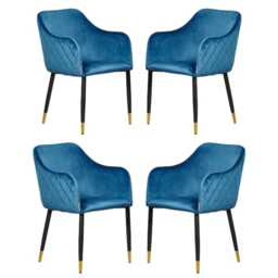 Set of 4 Verona Velvet Dining Chairs with Quilted Back & Black Legs - Modern Accent Chair with Silver Foot Tips Blue