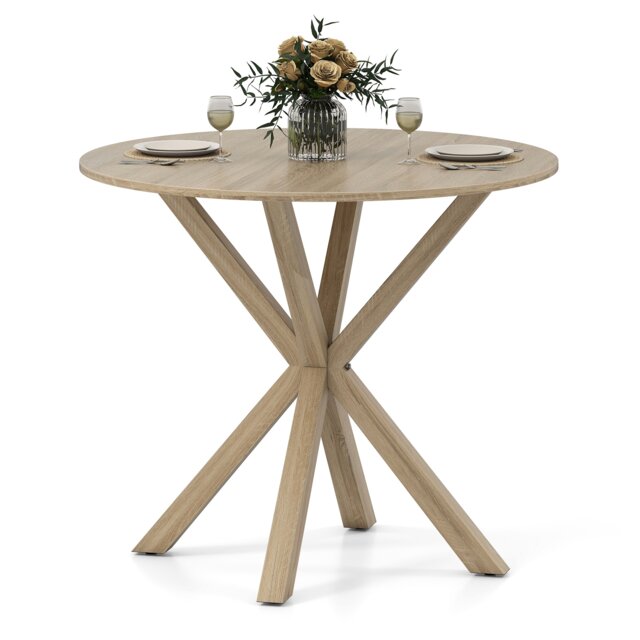 COSTWAY 90CM Wood Dining Table Round Kitchen Table