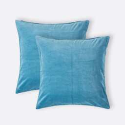 Homescapes Set of 2 Blue Velvet Cushion Covers - 40 x 40 cm Blue Blue 2