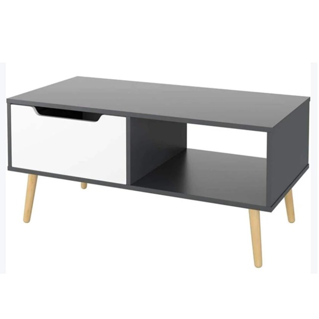 Gr8 Home Wooden Grey White Scandinavian Coffee Table With Legs Storage Compartment Drawer