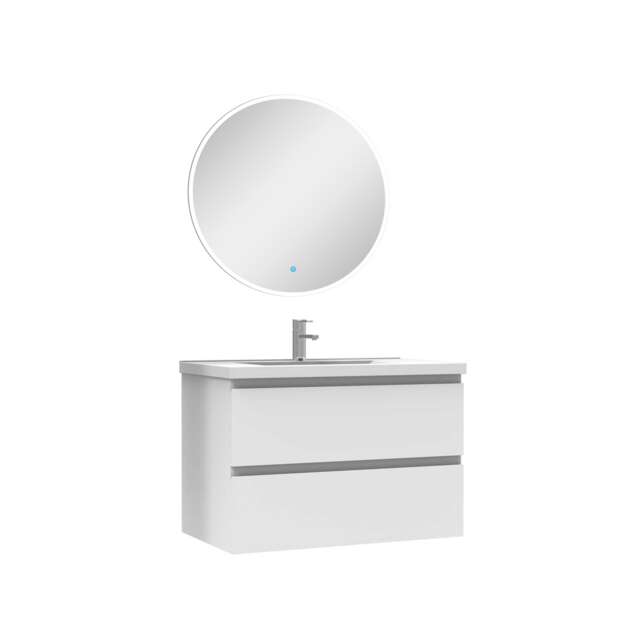 AICA 800mm Wall Mounted Bathroom Vanity Unit With Ceramic Basin,2 Soft Close Drawers for Storage,White,Flat packed