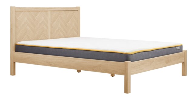 4ft6 Double Chevron Herringbone Oak Colour Finish Wood Wooden Bed Frame,Bedstead Clear Oak Colour finish Double