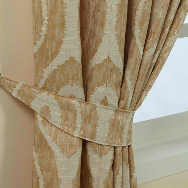 Homescapes Cream and Gold Ikat Jacquard Curtain Tie Back Pair