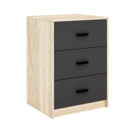 Oak 3-Drawer Bedside Table Brown Accent Colour: Black 1