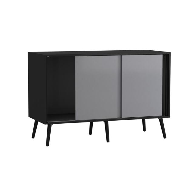 URBNLIVING Black Carcass 3 Door Sliding Storage Cabinet Multi Grey Doors & Black Legs 1