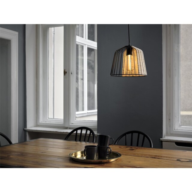 Osram Decor Cage Bell Pendant Ceiling Light E27 Black Rattan Max 15W LED Modern