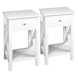 Wooden 1 Drawer Bedside Sofa Side End Table X Frame Nightstand with Storage Shelf White 2 White 2