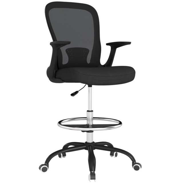HOMCOM Mesh Draughtsman Chair, Ergonomic High Office Drafting Chair, Black