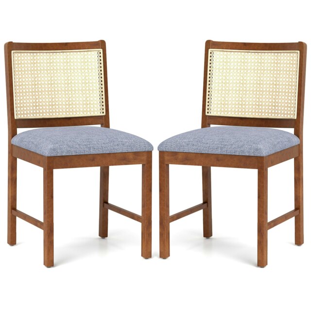 COSTWAY Set of 2 Wooden Kitchen Chairs with Padded Seat Brown