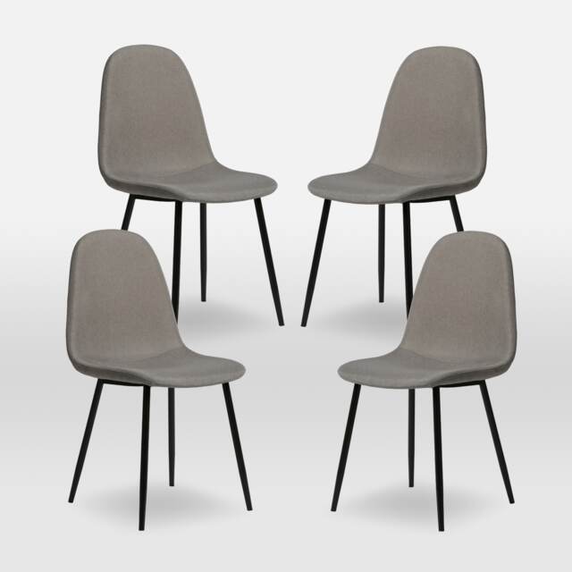 ASTERIA Dining Chairs Set of 4 Upholstered Linen Fabric Light Grey Black Leg