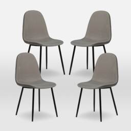ASTERIA Dining Chairs Set of 4 Upholstered Linen Fabric Light Grey Black Leg
