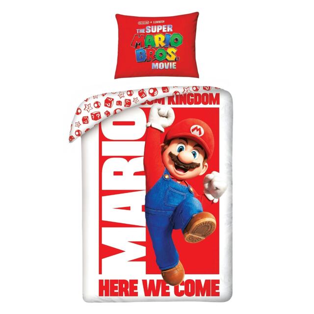The Super Mario Bros Movie Reversible Duvet Cover Set - Red/White/Blue - Single Red Single