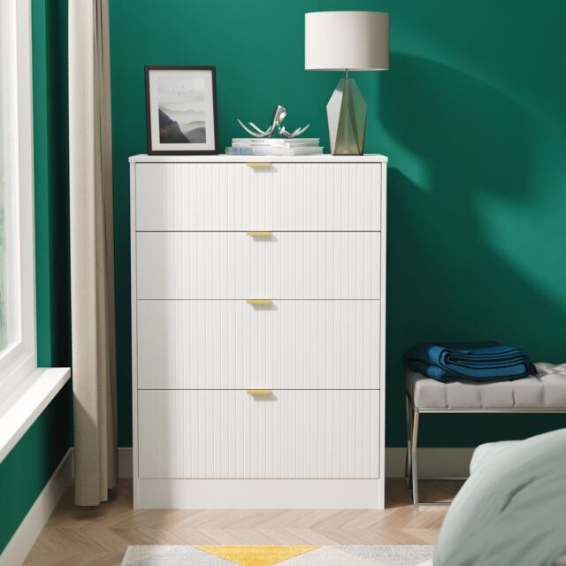 Denver 4 Drawer Deep Chest of Drawers in White Matt (Ready Assembled) White White Matt