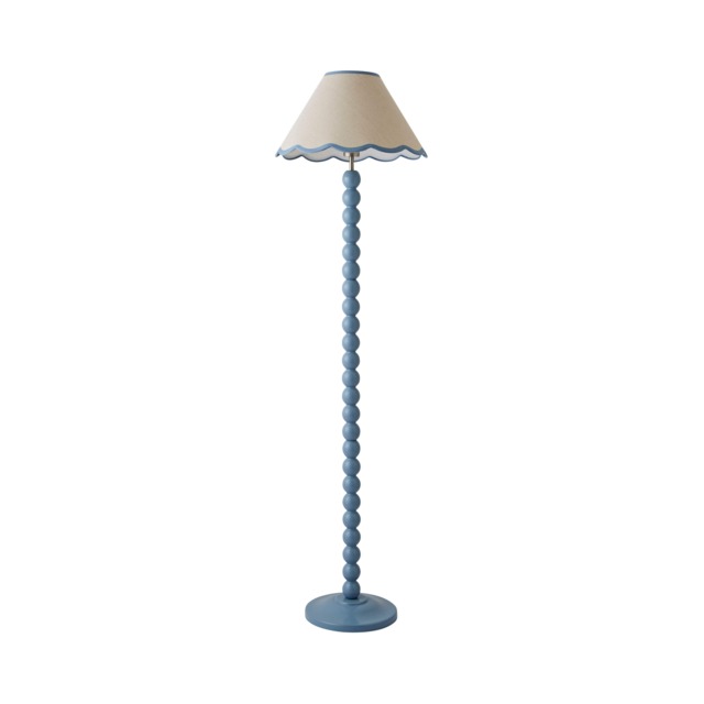 ValueLights Bobbles Powder Blue Floor Lamp Blue Trim Scallop Shade Blue
