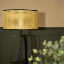 ValueLights Hiru Black 3 Tier Shelf Floor Lamp Wicker Shade & Bulb Black Cream