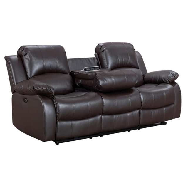 Faux Leather Brown 3 Seater Electric Recliner Sofa VALENCIA