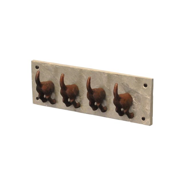 Cast Iron and Slate Dog Tail Wall Hook Coat Rack with 4 Hooks