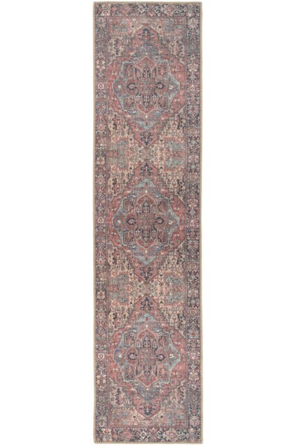 KUKOON Red Distressed Persian Style Non Slip Washable Low Pile Runner Rug 60cm x 240cm