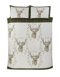 Angus Stag Tartan Brushed Cotton Bedding Set Green 1