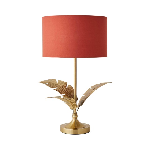 ValueLights Christina Gold Palm Leaf Table Lamp Rust Red Shade