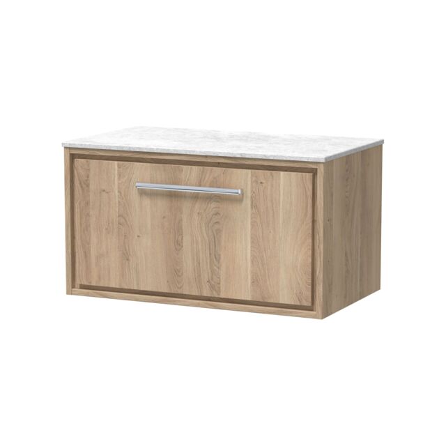 Balterley Longnor 1 Drawer Wall Hung Vanity Unit with White Marble Worktop, Light Oak, 800mm