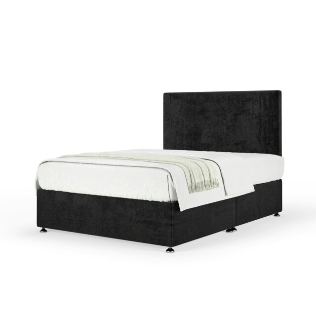 Neptune Spring Black Naples Velvet Divan Set And Valencia Headboard Single