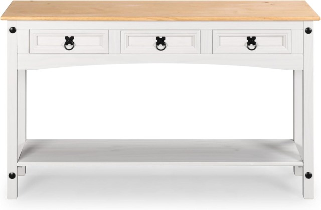 Corona Console Table White 3 Drawer Solid Pine Wood