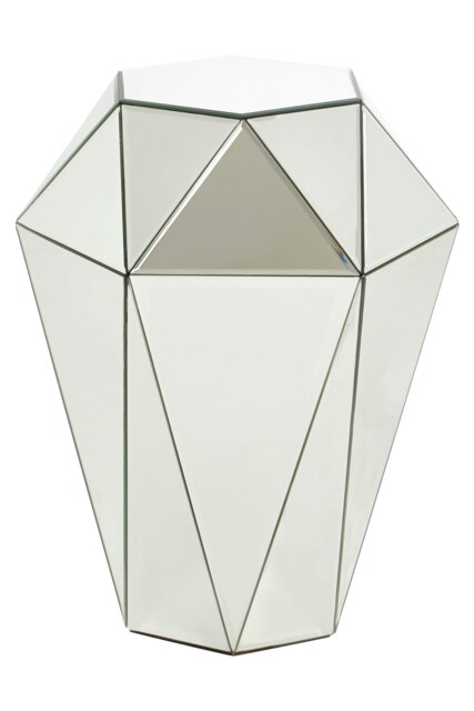 Silver Mirrored Glass Side Table With Faceted Design,Boutique Style End Table,Silver Small Bedside Table Silver