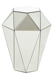 Silver Mirrored Glass Side Table With Faceted Design,Boutique Style End Table,Silver Small Bedside Table Silver