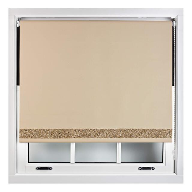 FURNISHED Thermal Blackout Roller Blinds with Glitter Edge - (W)175cm x (L)165cm Brown Cappuccino (W) 175cm x (L) 165cm