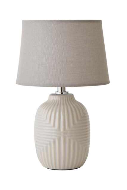 ValueLights Harrison Taper Shade Grey Geo Ribbed Pattern Gloss Small Table Lamp Bulb