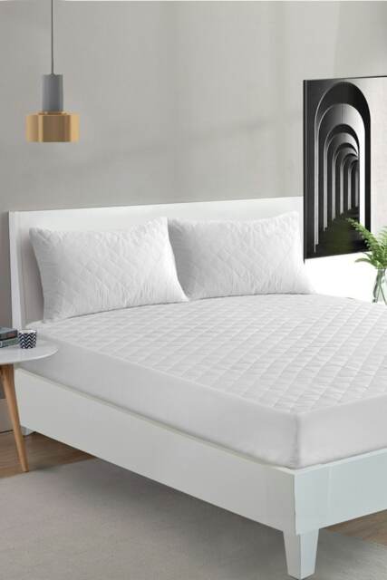 "T-200 Quilted Mattress Protector 16"" White White Double"