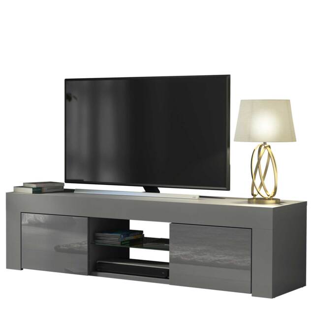 TV Unit TV Stand Grey High Gloss Media Console Sideboard Storage Cabinet 130cm