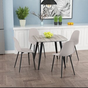 Aspen Grey Oak Effect 80cm Square Dining Table with 4 Moulded Curve Design Chairs - Compact Kitchen and Dining Set Grey Grey Oak Effect One Size 1