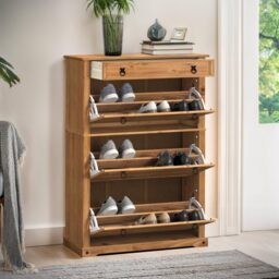 Corona 1 Drawer 3 Shelf Shoe Rack Chest Solid Wood Mexican Pine Antique Wax Wooden Hallway Storage