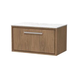 Balterley Longnor 1 Drawer Wall Hung Vanity Unit with White Marble Worktop, Antique Oak, 800mm
