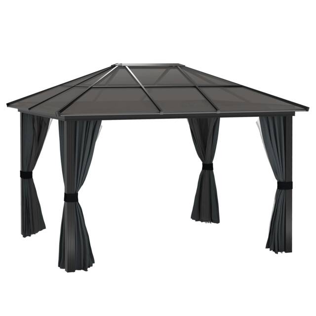 Outsunny 3 x 3.6m Aluminium Hardtop Gazebo Canopy w/ Polycarbonate Top Black Black and Dark Grey 360 x 300 x 265 cm