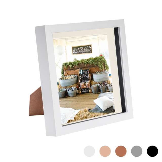 "Nicola Spring 8 x 8"" Photo Frame - White/Ivory Mount - 3D Photo Frame Picture Frame Box Portrait Display Case (22.5 x 22.5cm)"