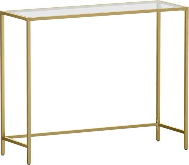 Modern Console Table with Tempered Glass Top and Metal Frame, Adjustable Feet