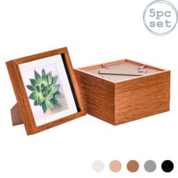 "Nicola Spring 8 x 8"" Photo Frames - Dark Wood/White Mount - 3D Picture Frame Box Portrait Display Case (22.5 x 22.5cm) Set of 5"