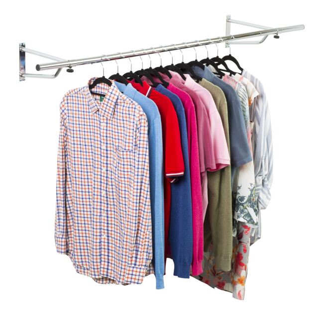 House of Home Chrome Clothes Rail Wall Mounted Garment Hanging Wardrobe Rack Storage 5ft Length