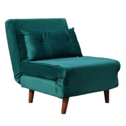 Plush Velvet Small Single Sofa Bed Chaise Chair in Green