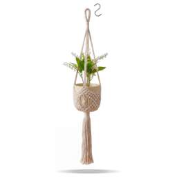 Hanging Basket 1 Pcs (White) - Cotton Macrame Plant Hanger with Hook for Indoor & Outdoor Use (Plant Not Included)
