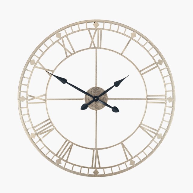 Large Round Wall Clock in Antique Gold Metal Finish