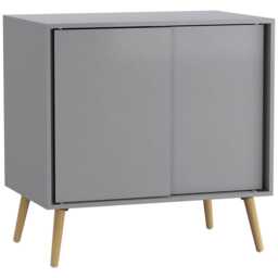 URBNLIVING 2 Sliding Door Cabinet With Wooden Legs Storage Unit Multi Grey Carcass & Pine Legs H80 x W80 x D51.5 cm 1