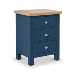 Farro Navy Blue Bedside Table - Fully Assembled 3 Drawer Cabinet - By Roseland Furniture