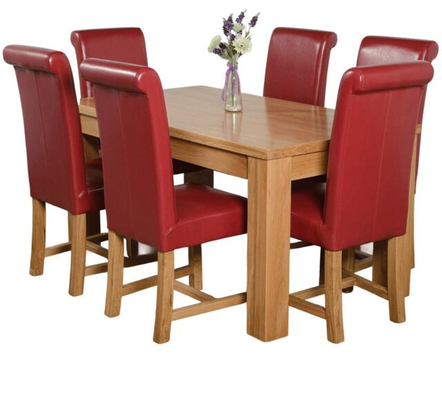 Dakota 152 x 87cm Medium Oak Dining Table and 6 Washington Leather Chairs Red Red